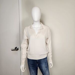 Wilfred Aritzia Light Beige Cream Collared Merino Wool Sweater Sz S